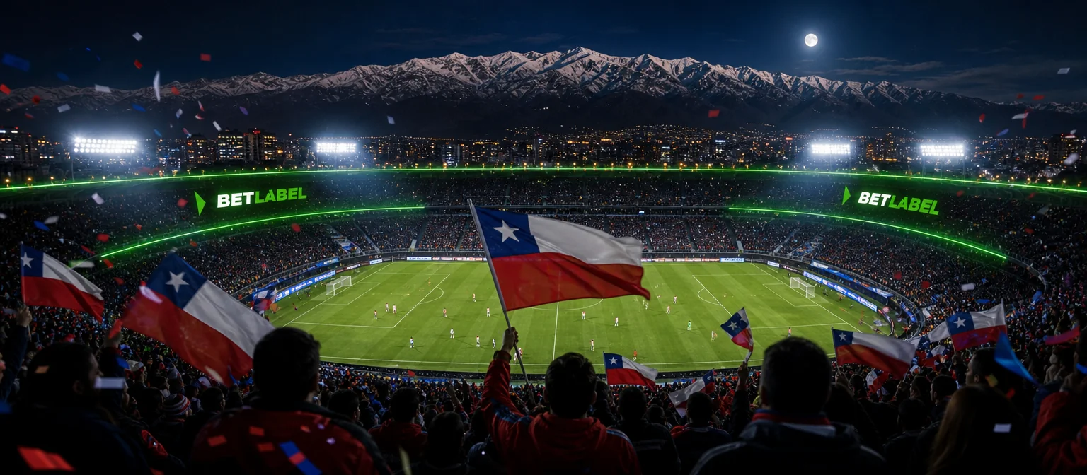 Partido nocturno visto desde lo alto de la galería, con la cordillera de los Andes nevada al fondo y el logo de BetLabel en la pantalla LED Partido nocturno visto desde lo alto de la galería, con la cordillera de los Andes nevada al fondo y el logo de BetLabel en la pantalla LED